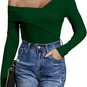 Off-The-Shoulder Ribbed Long Sleeve Top